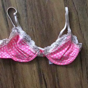 Pink and tan Polkadotted underwire bra.